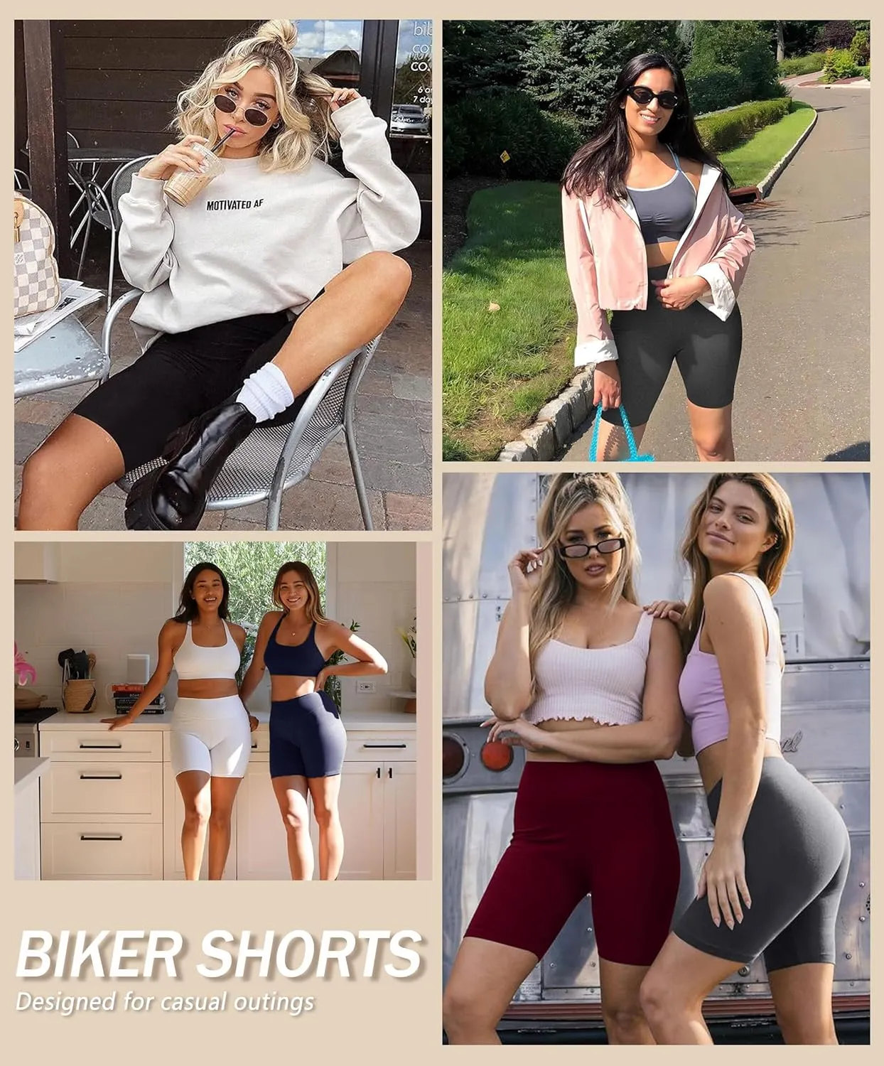 VALANDY Creamlush 4 Pack Biker Shorts Women-8" High Waisted Stretchy Soft Yoga Lounge Shorts