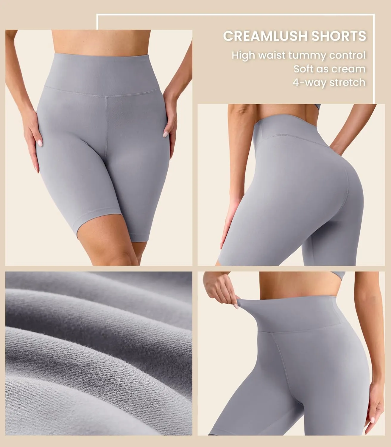 VALANDY Creamlush 4 Pack Biker Shorts Women-8" High Waisted Stretchy Soft Yoga Lounge Shorts