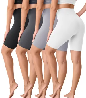 VALANDY Creamlush 4 Pack Biker Shorts Women-8" High Waisted Stretchy Soft Yoga Lounge Shorts