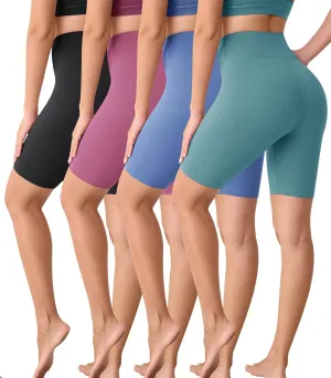VALANDY Creamlush 4 Pack Biker Shorts Women-8" High Waisted Stretchy Soft Yoga Lounge Shorts
