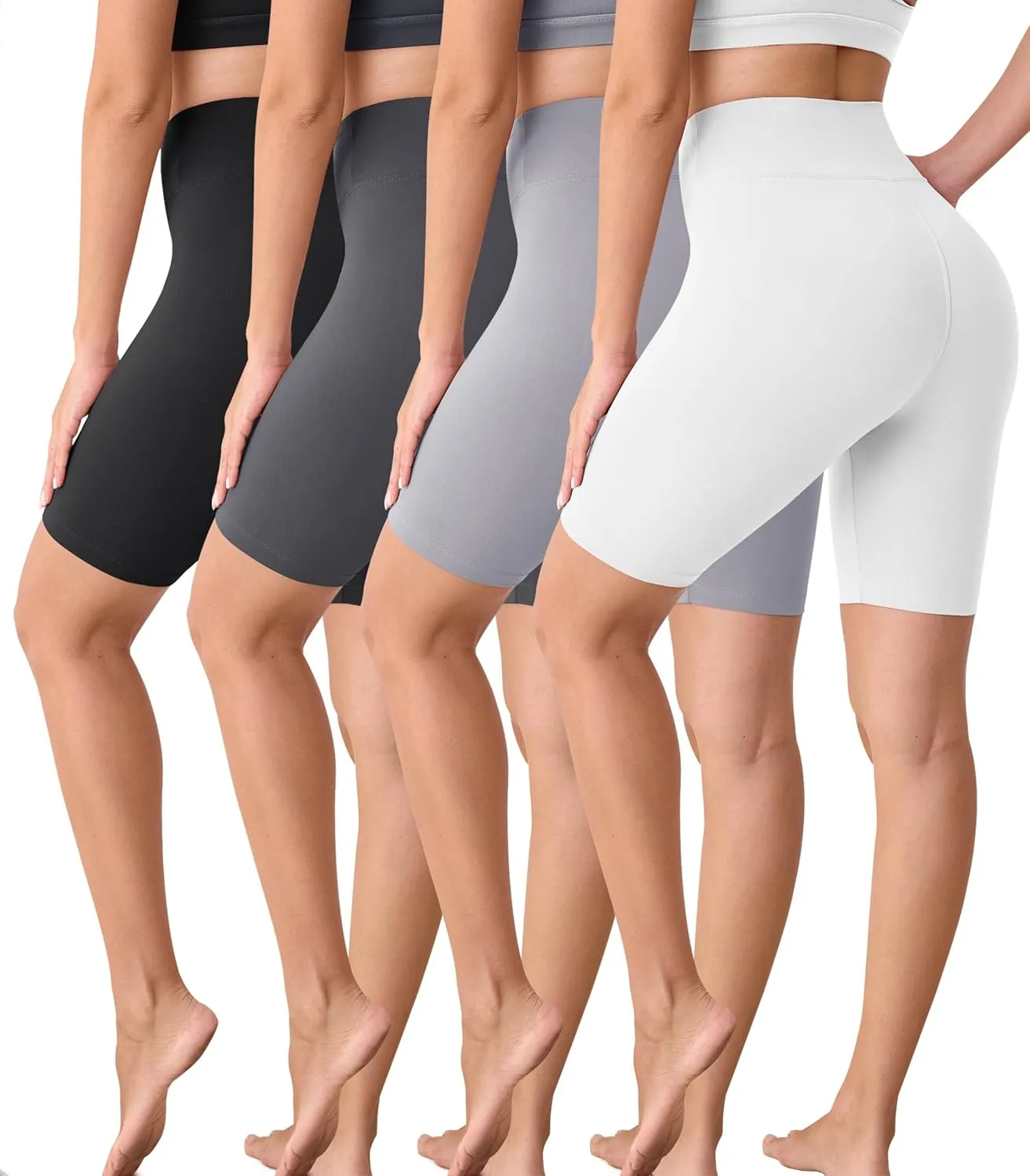 VALANDY Creamlush 4 Pack Biker Shorts Women-8" High Waisted Stretchy Soft Yoga Lounge Shorts