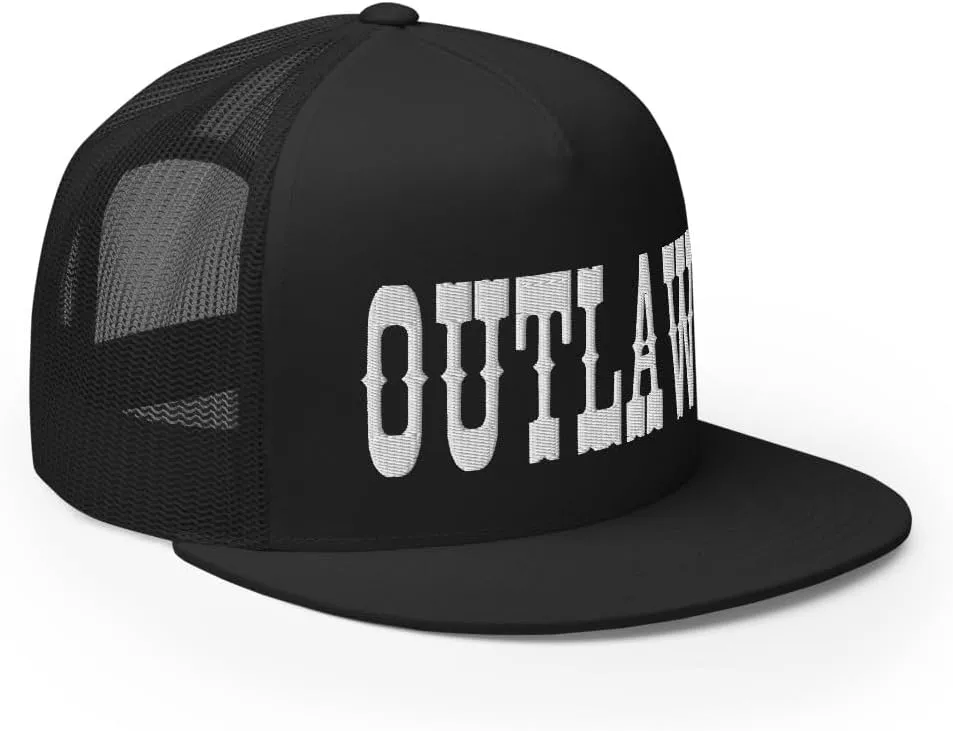 Western Outlaw Trucker Hat Flat Bill High Crown Adjustable Cowboy Rodeo Cap
