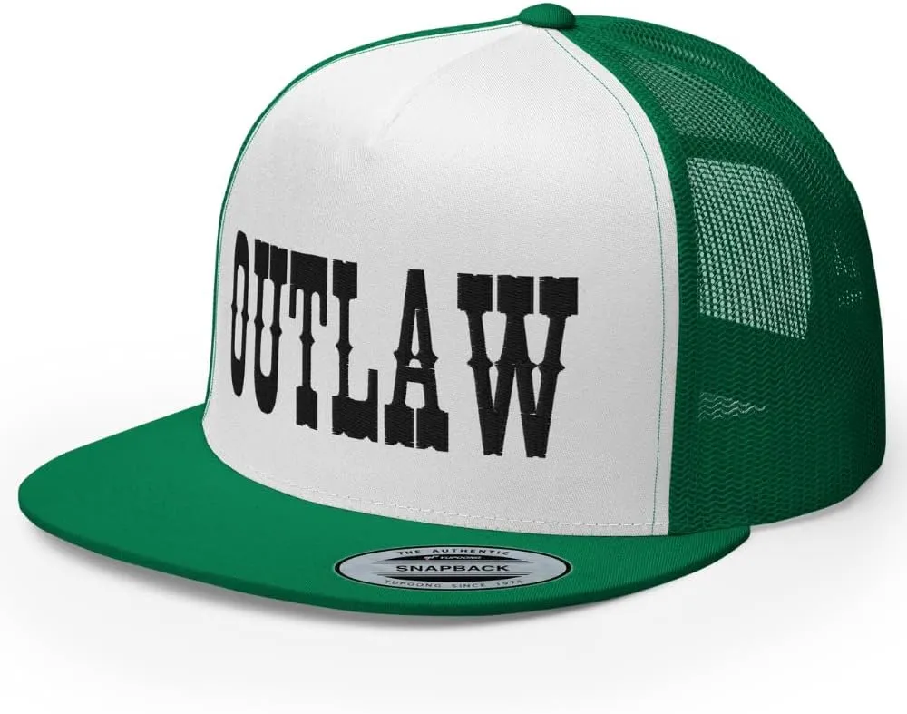 Western Outlaw Trucker Hat Flat Bill High Crown Adjustable Cowboy Rodeo Cap