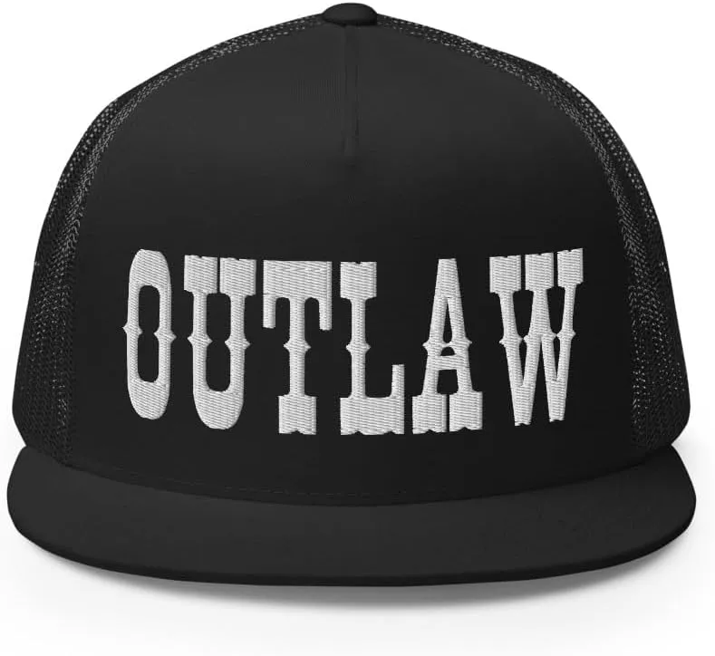 Western Outlaw Trucker Hat Flat Bill High Crown Adjustable Cowboy Rodeo Cap