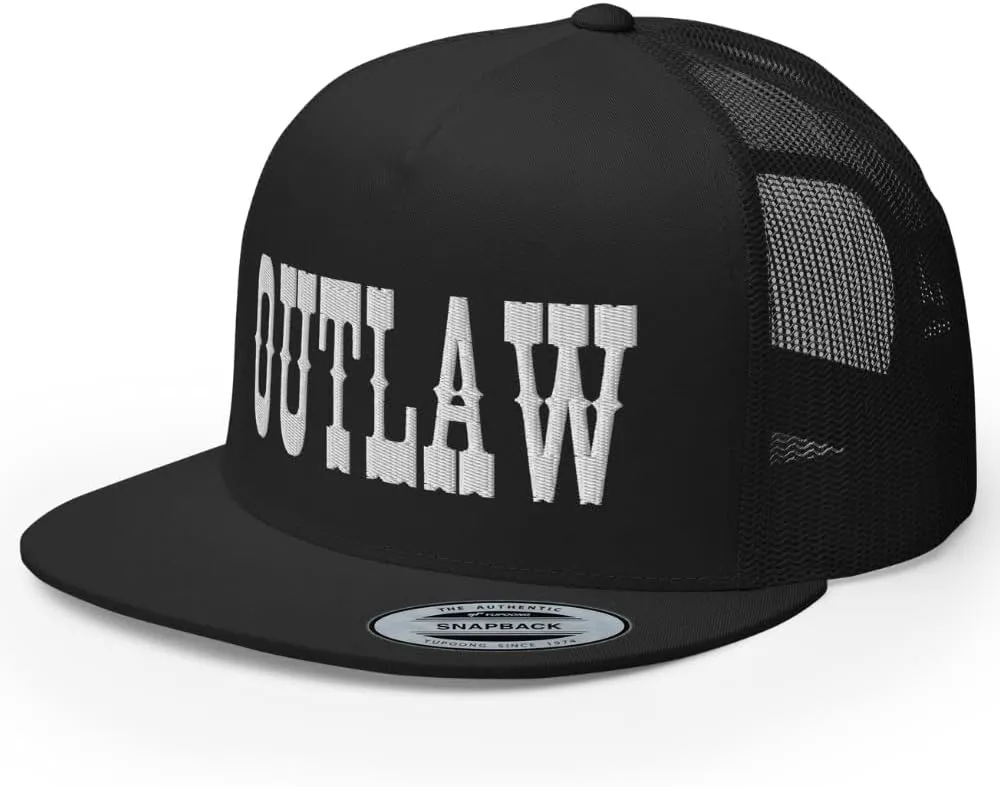 Western Outlaw Trucker Hat Flat Bill High Crown Adjustable Cowboy Rodeo Cap