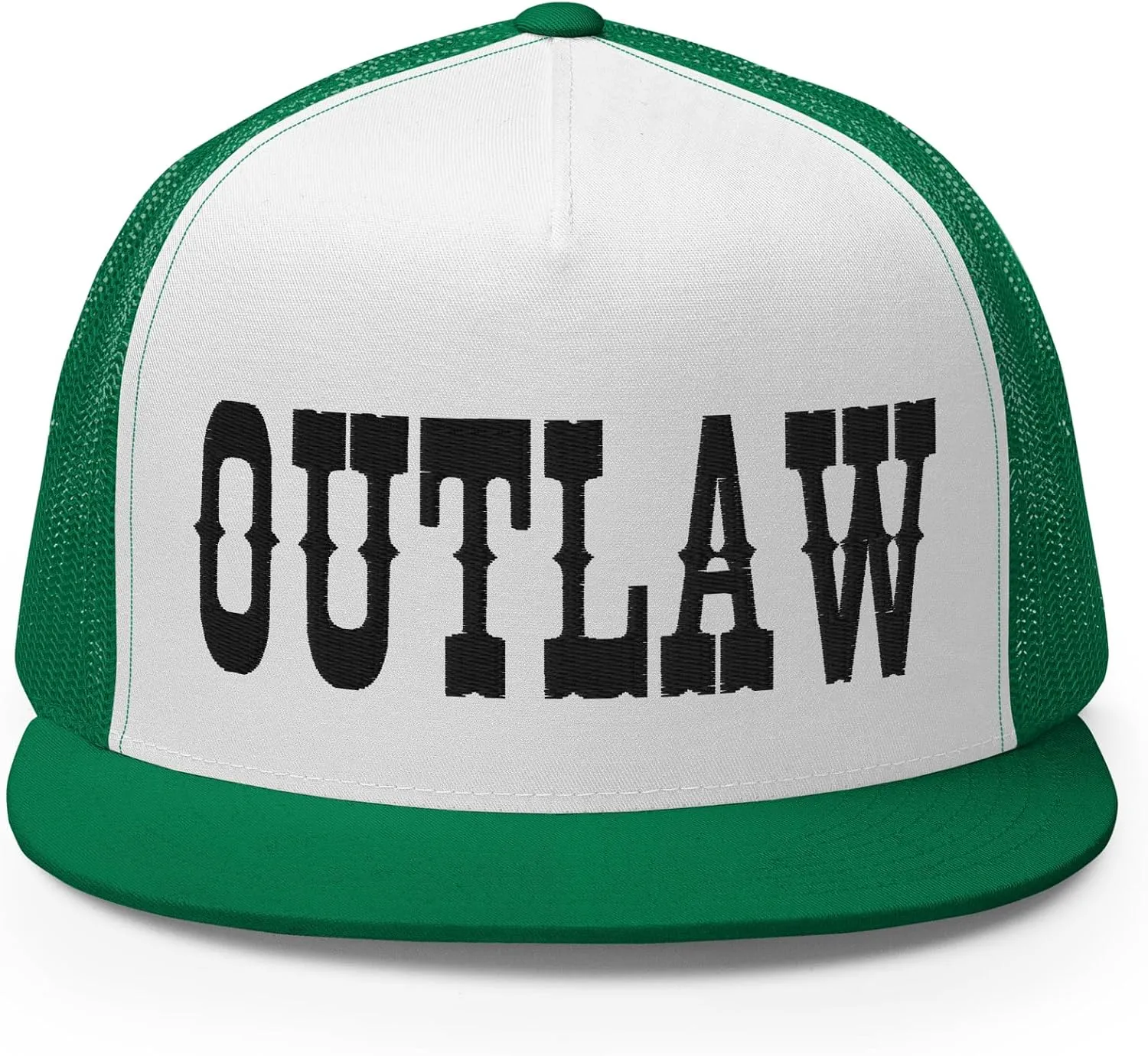 Western Outlaw Trucker Hat Flat Bill High Crown Adjustable Cowboy Rodeo Cap