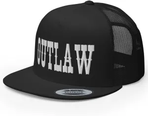 Western Outlaw Trucker Hat Flat Bill High Crown Adjustable Cowboy Rodeo Cap