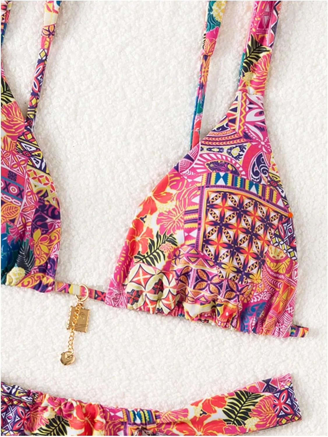Women's 2 Piece Floral Tropical Print Bikini Set Boho Triangle Bathing Suit Tie Backless Swimsuit Sets
