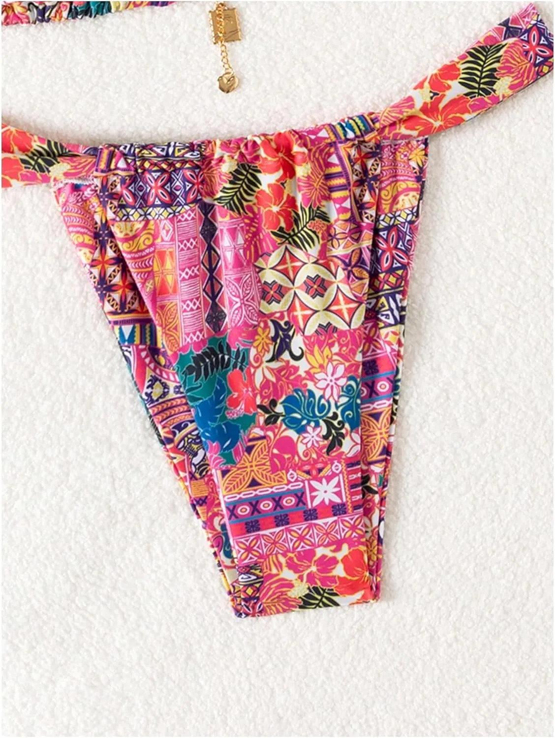 Women's 2 Piece Floral Tropical Print Bikini Set Boho Triangle Bathing Suit Tie Backless Swimsuit Sets