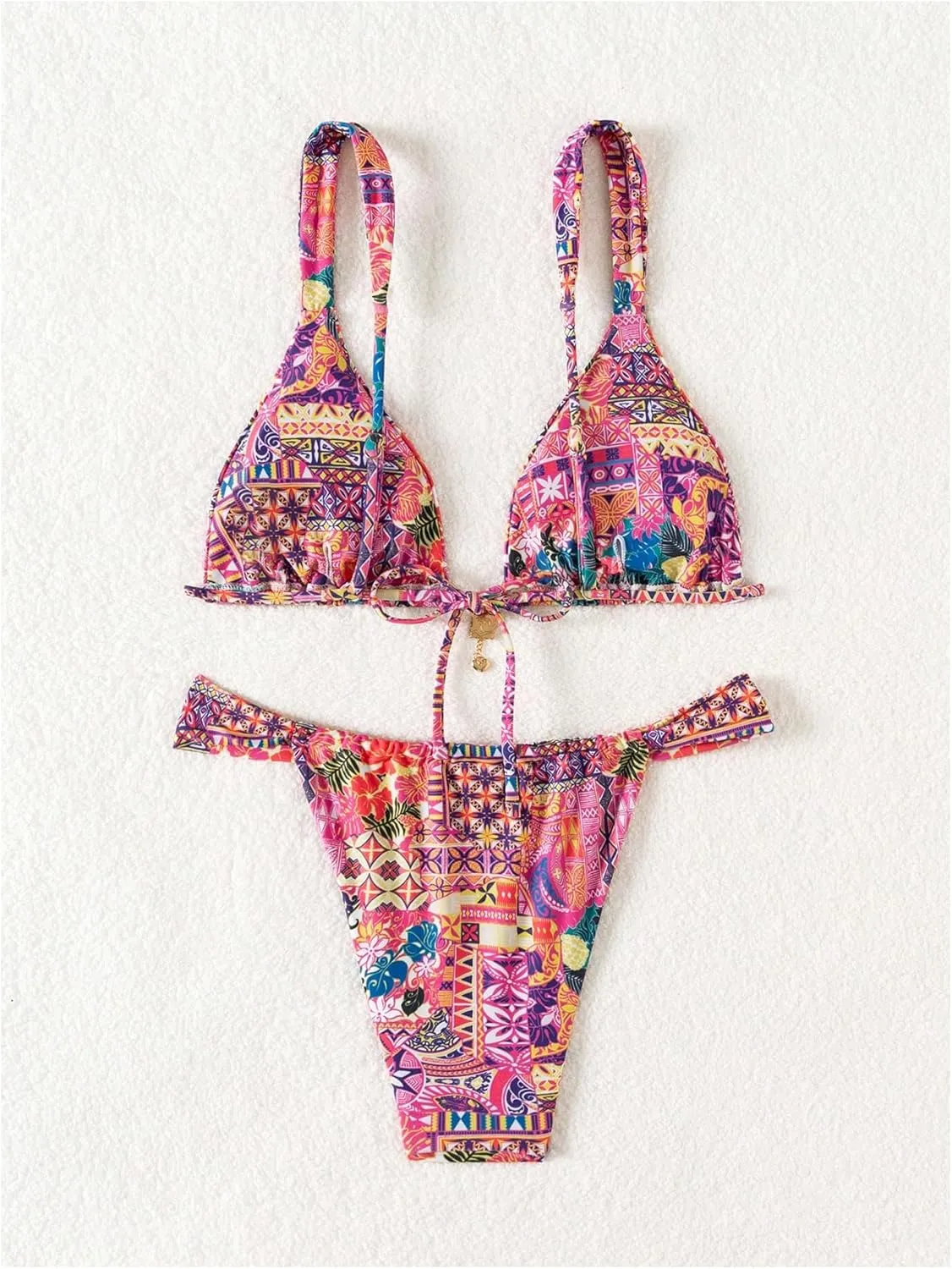 Women's 2 Piece Floral Tropical Print Bikini Set Boho Triangle Bathing Suit Tie Backless Swimsuit Sets