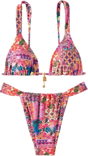 Women's 2 Piece Floral Tropical Print Bikini Set Boho Triangle Bathing Suit Tie Backless Swimsuit Sets