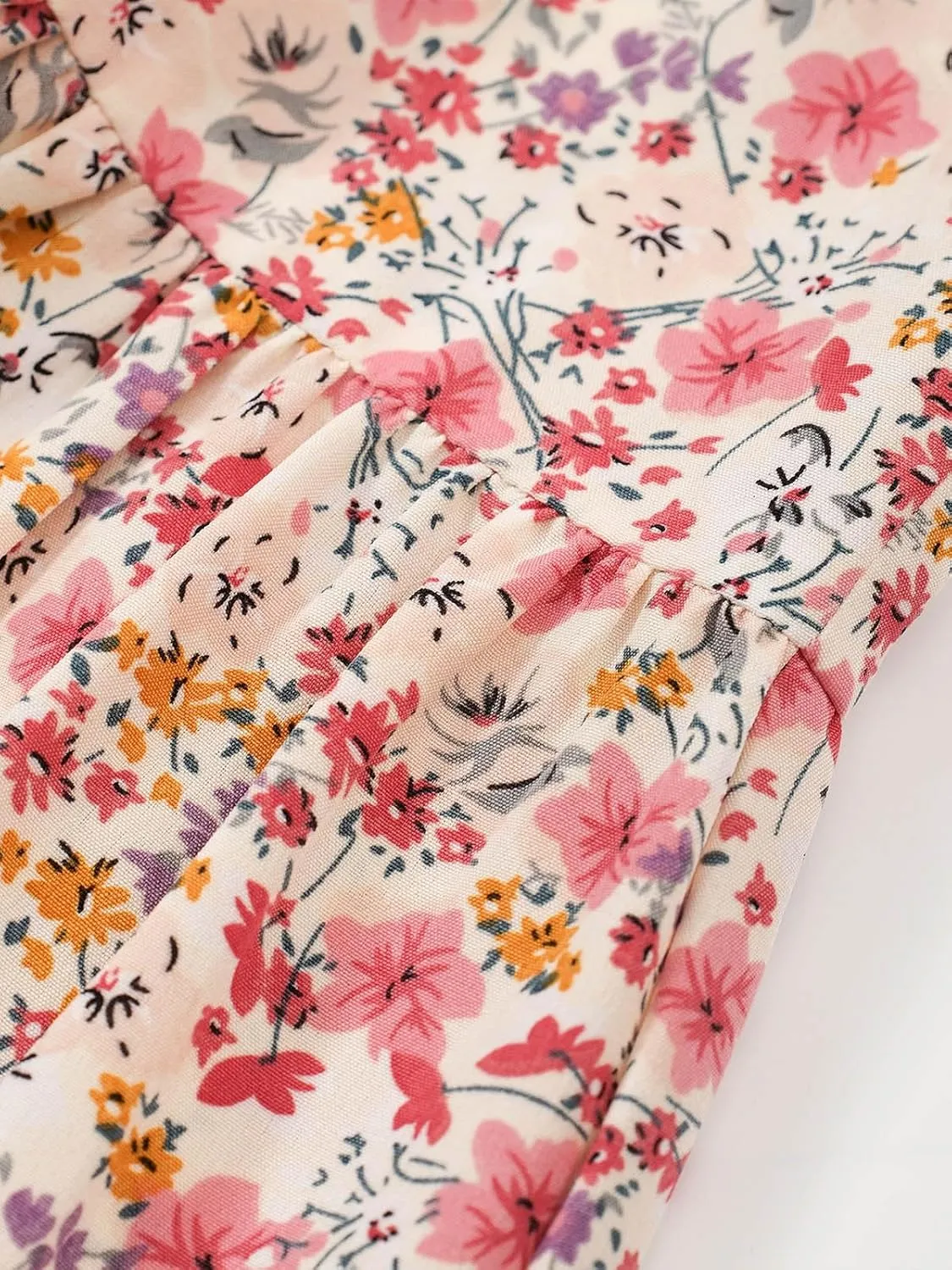 Women's High Elastic Waist Midi Skirt Casual Summer Trendy Tie Front Flowy Ruffle Floral Print A line Skirts 626