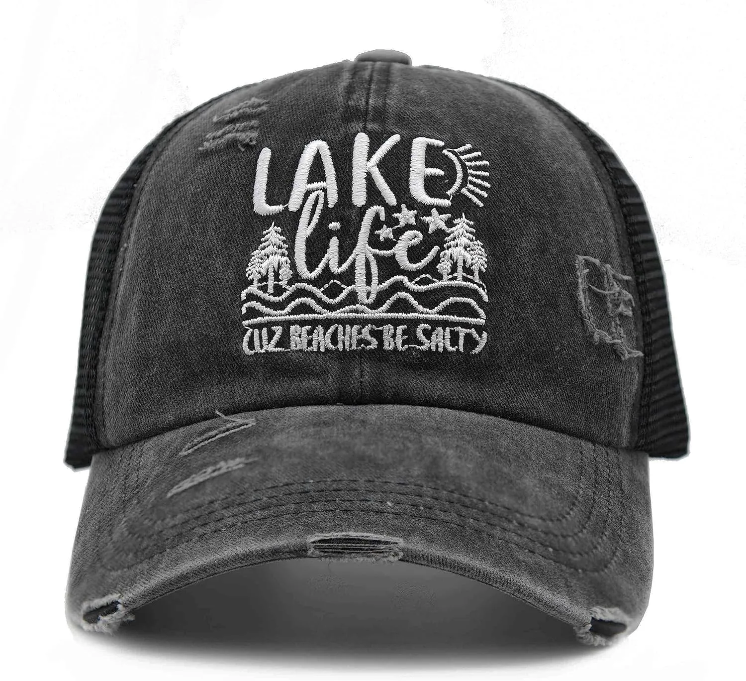 Women's Lake Life Baseball Caps Summer Adjustable Denim Dad Hat Black