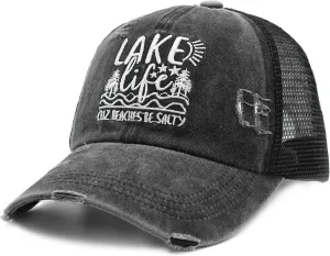 Women's Lake Life Baseball Caps Summer Adjustable Denim Dad Hat Black