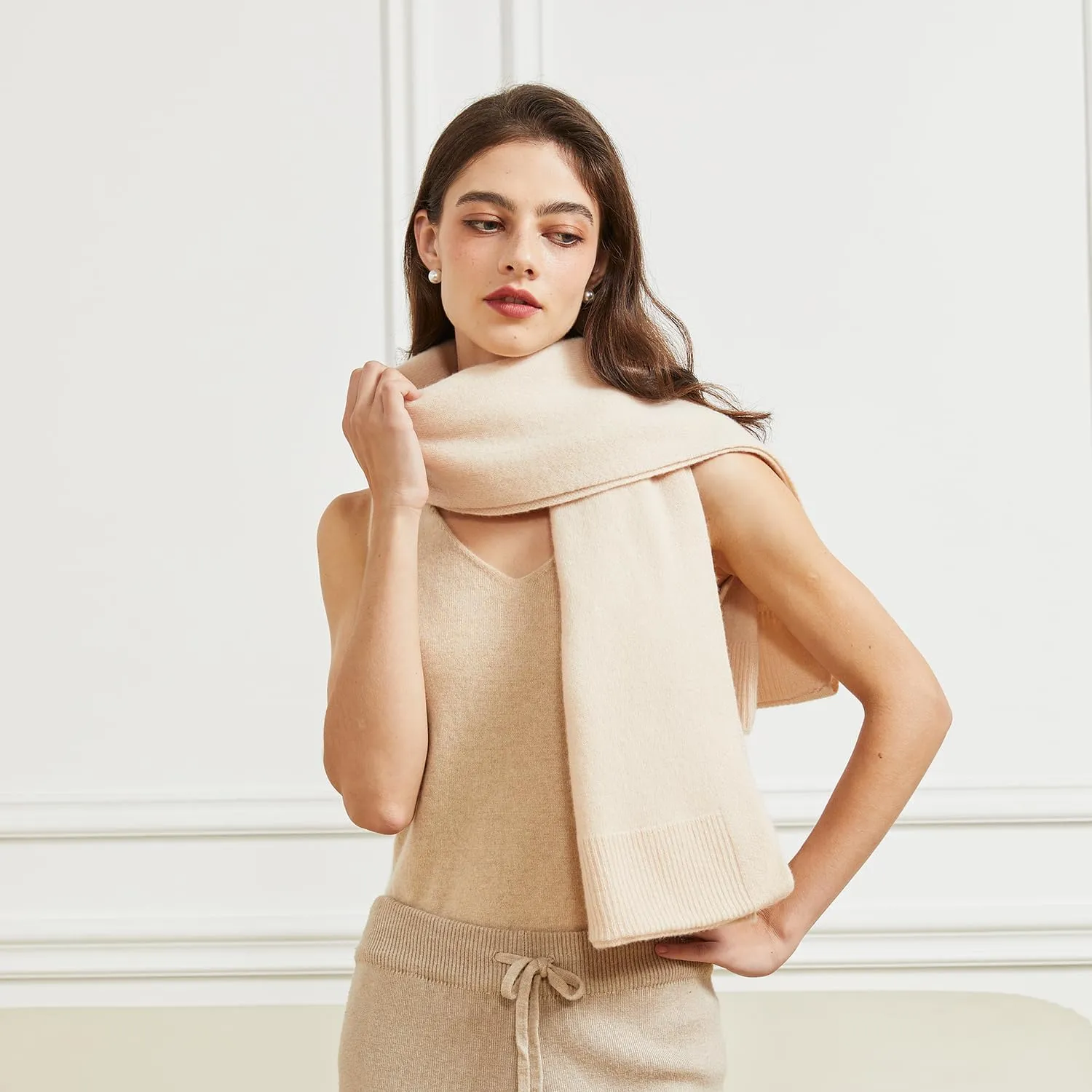 Women's Lightweight Wool Shawl Wrap Scarf with Sleeves Outer Warm Knitted Open Front Poncho Cape Fall Winter