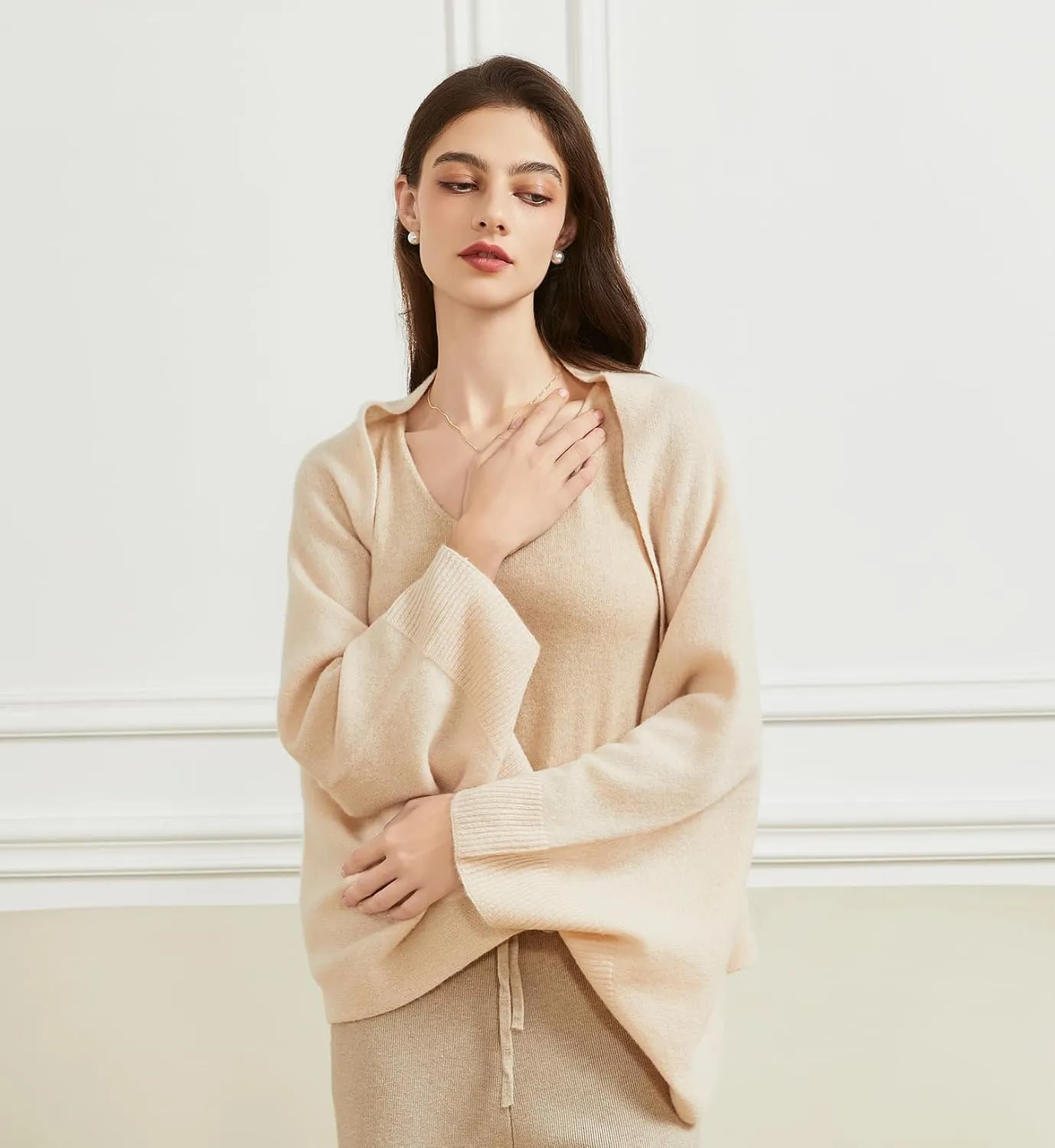 Women's Lightweight Wool Shawl Wrap Scarf with Sleeves Outer Warm Knitted Open Front Poncho Cape Fall Winter