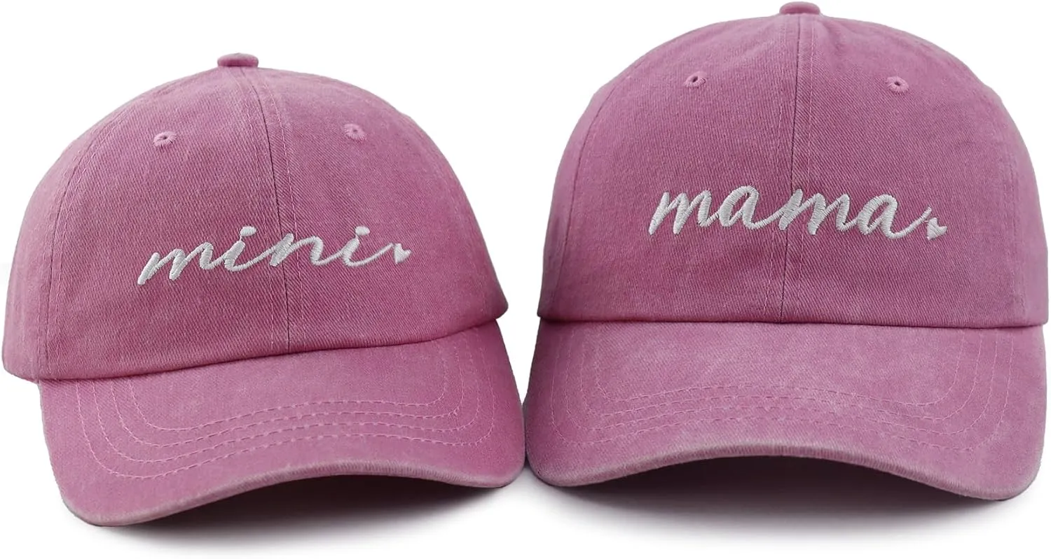 Xpayzere 2 PCS Mama and Mini Hats for Mom Girls 3-10 Years, Adjustable Embroidered Cotton Baseball Cap