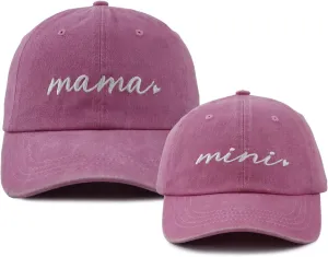 Xpayzere 2 PCS Mama and Mini Hats for Mom Girls 3-10 Years, Adjustable Embroidered Cotton Baseball Cap