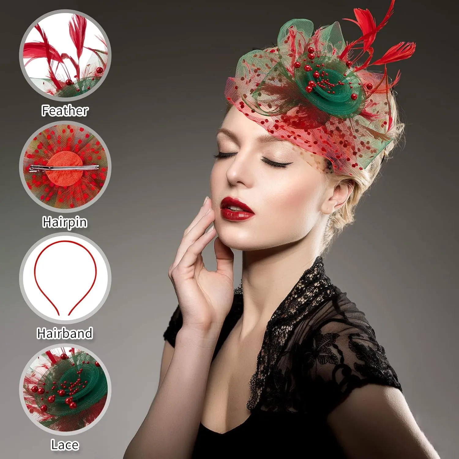 Yunsailing 8 Pcs Fascinators Hat Flower Mesh Tea Party Hat Fascinator Veil Headband for Women Party Wedding