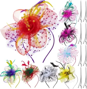 Yunsailing 8 Pcs Fascinators Hat Flower Mesh Tea Party Hat Fascinator Veil Headband for Women Party Wedding