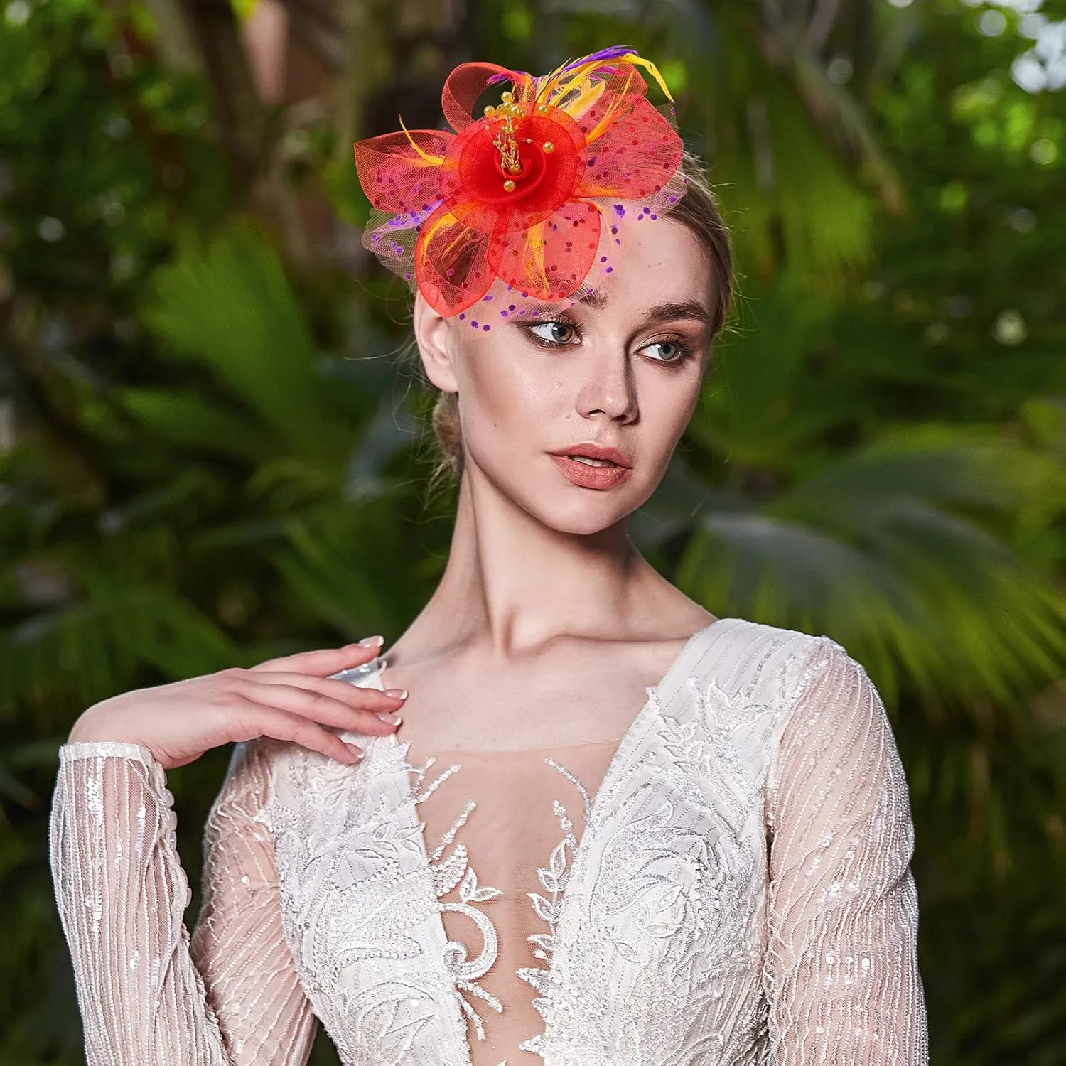 Yunsailing 8 Pcs Fascinators Hat Flower Mesh Tea Party Hat Fascinator Veil Headband for Women Party Wedding