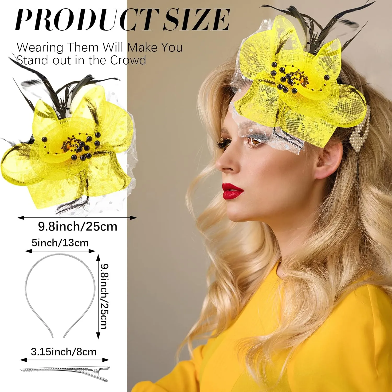 Yunsailing 8 Pcs Fascinators Hat Flower Mesh Tea Party Hat Fascinator Veil Headband for Women Party Wedding