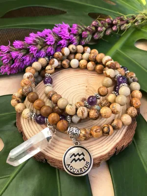 Zodiac: Aquarius | Picture Jasper & Amethyst Mala Beads