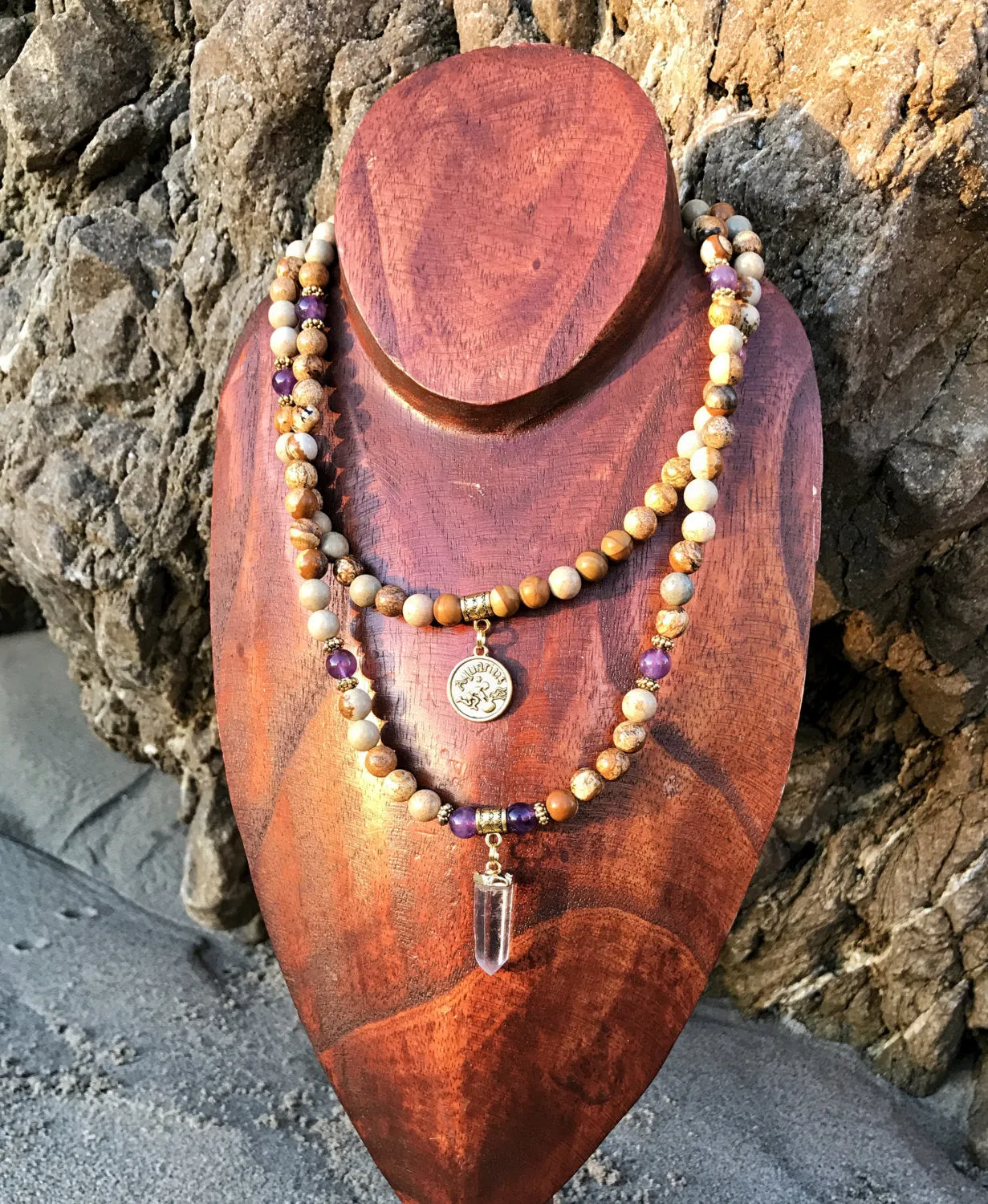 Zodiac: Aquarius | Picture Jasper & Amethyst Mala Beads
